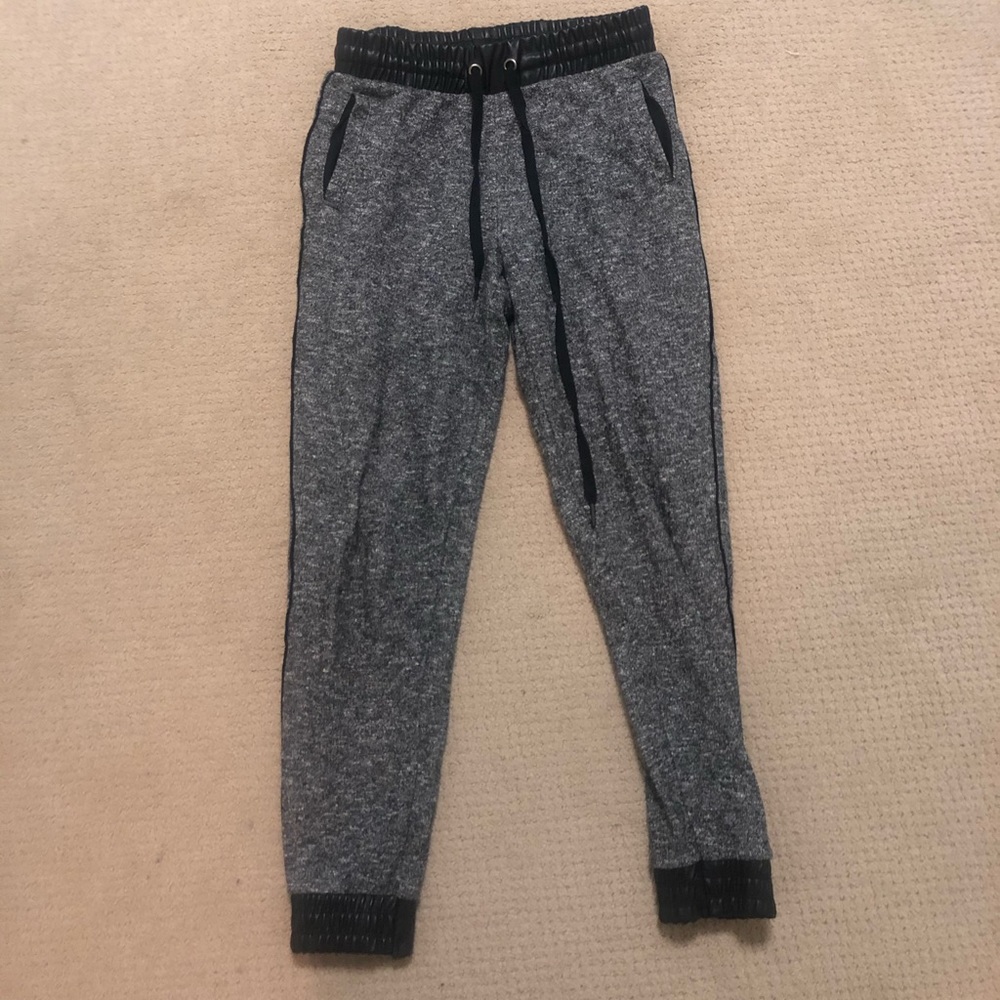 Faux Leather Trim Sweat Pants